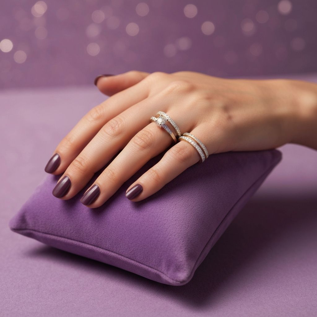 Hand wearing stacked silver rings